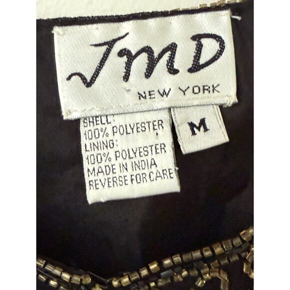 Vtg. JMD New York Black Beaded Sequin Long Sleeve Jacket Size M Cocktail Y2K 80s - Picture 3 of 12